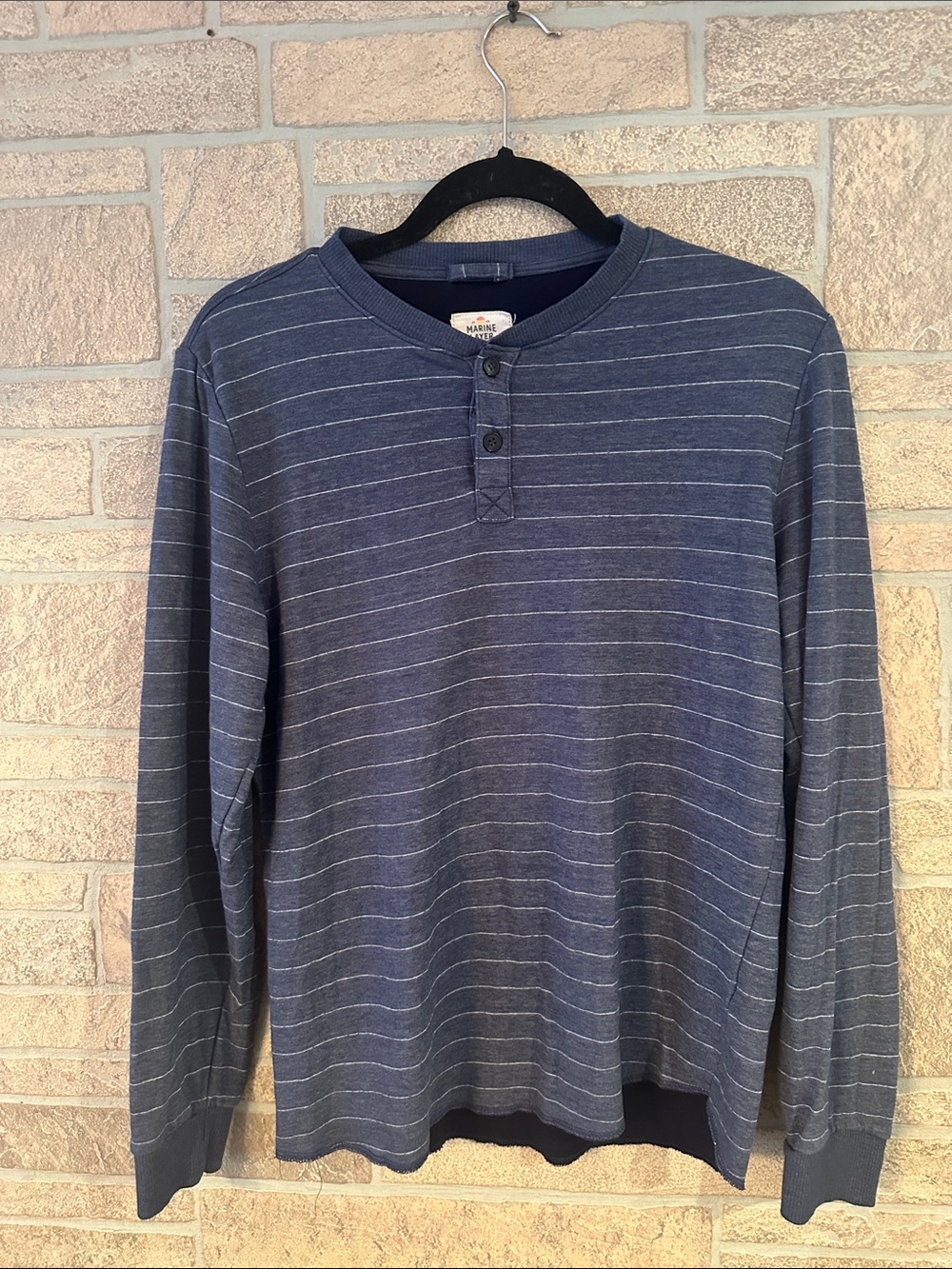 Marine Layer Double Knit Henley Shirt Striped Blue Cream size S